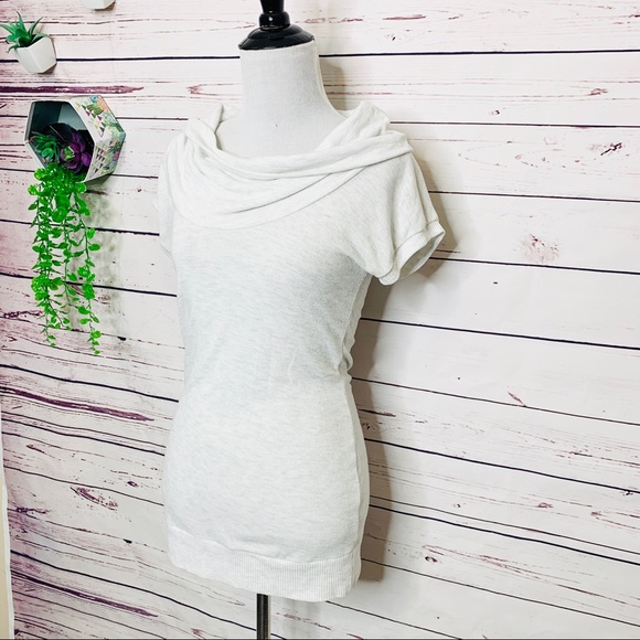 Pure Rebel Gray Cowl Neck Short Sleeve Knit Tunic Top Size Medium - Picture 3 of 9